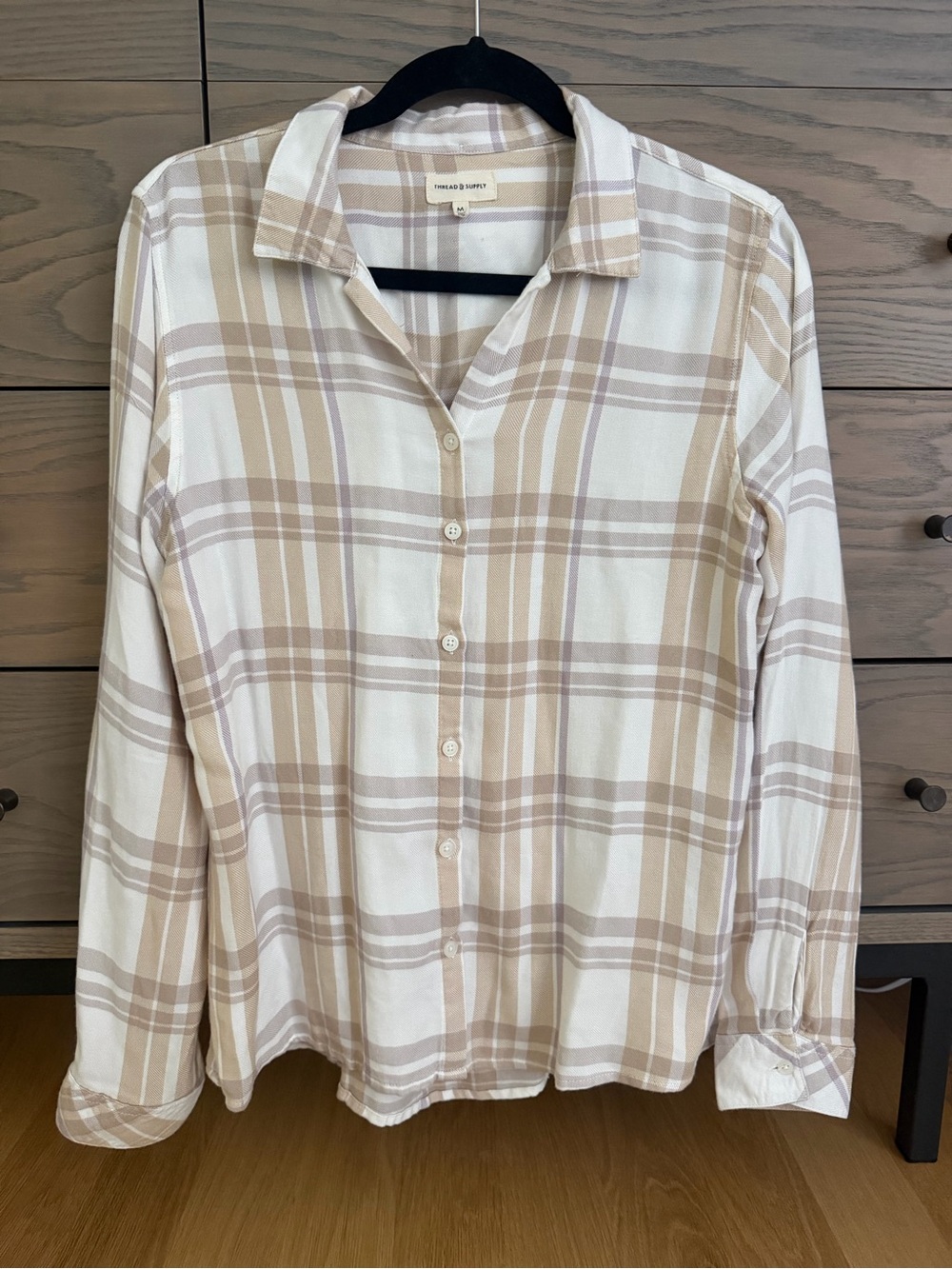 Thread & Supply Beige and Cream Plaid Shirt